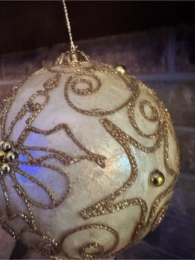 Elegant Cream and Gold Holiday Ornament - Decorative Hanging Ball